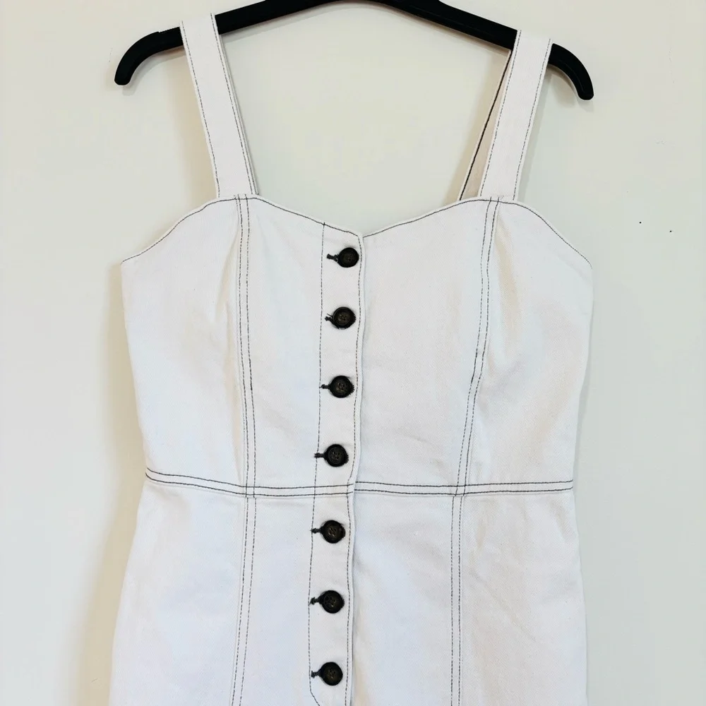 Zara Bodycon Overall Sleeveless corset Black Button Front Off White Denim Dress - Picture 4 of 16